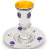 Impressive Amethyst Gemstone Kiddush Cup and Saucer Set