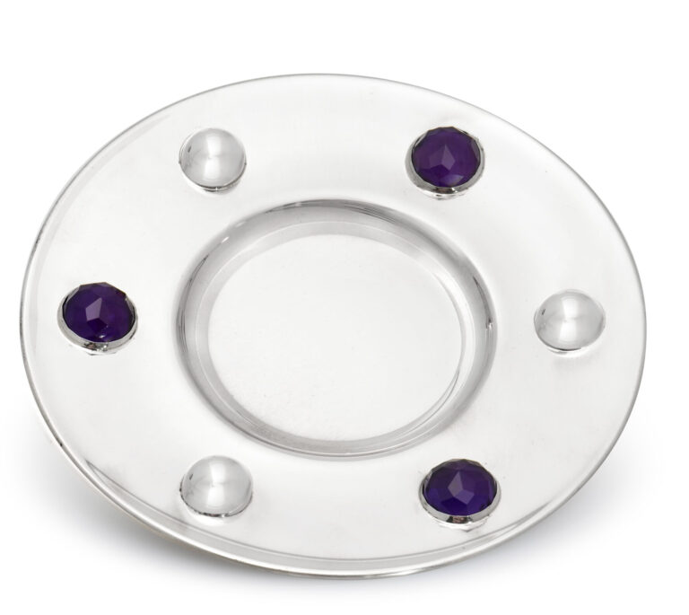 Elegant Silver Amethyst Stones and Silver Orbs Kiddush Plate