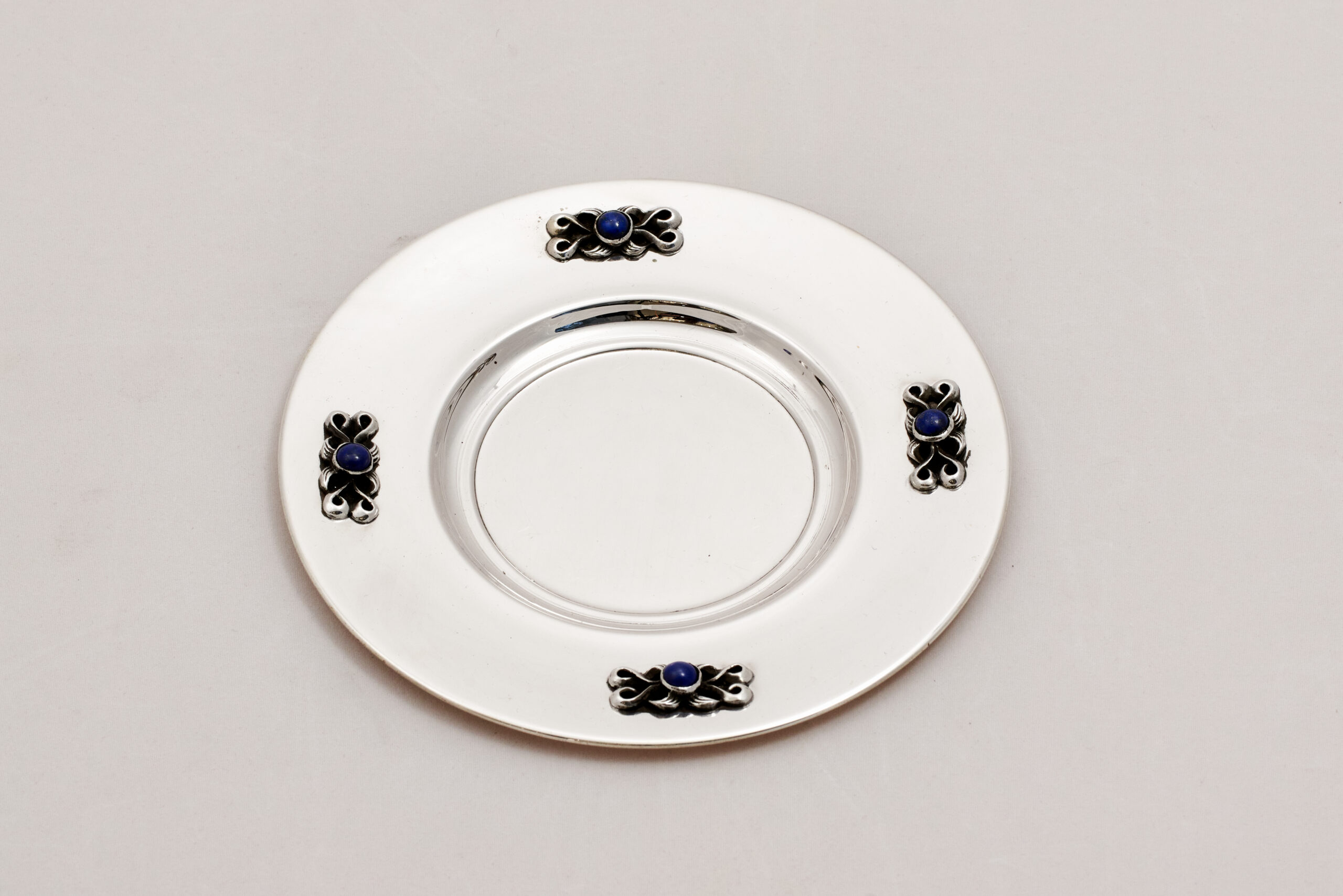 Square Leg Silver Kiddush Cup with Blessing and Blue Gems