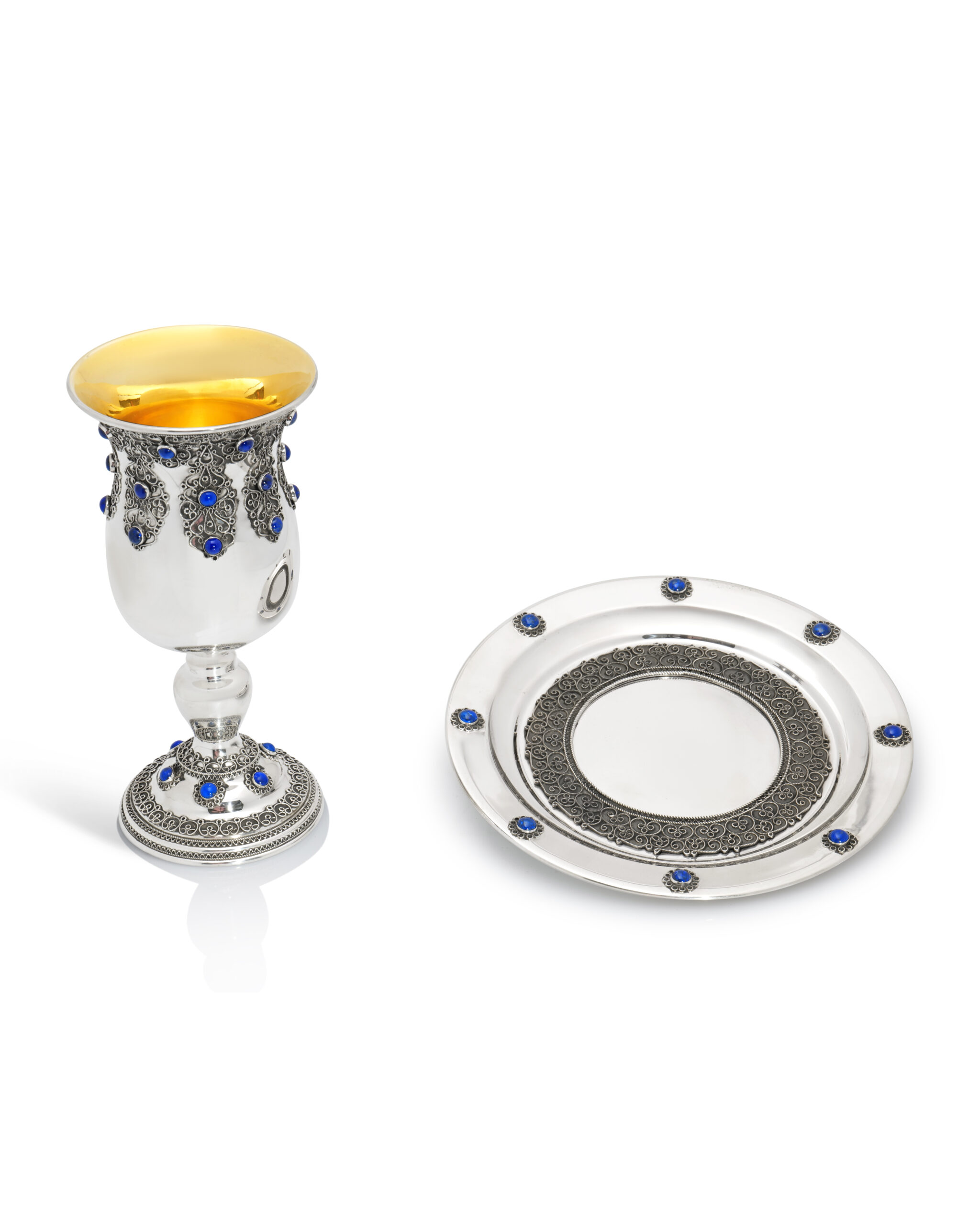 Magnificent Silver Elijah Cup with Filigree and Blue Lapis Stones