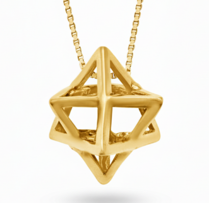 14K Solid Gold Merkaba Shaped Star of David Necklace