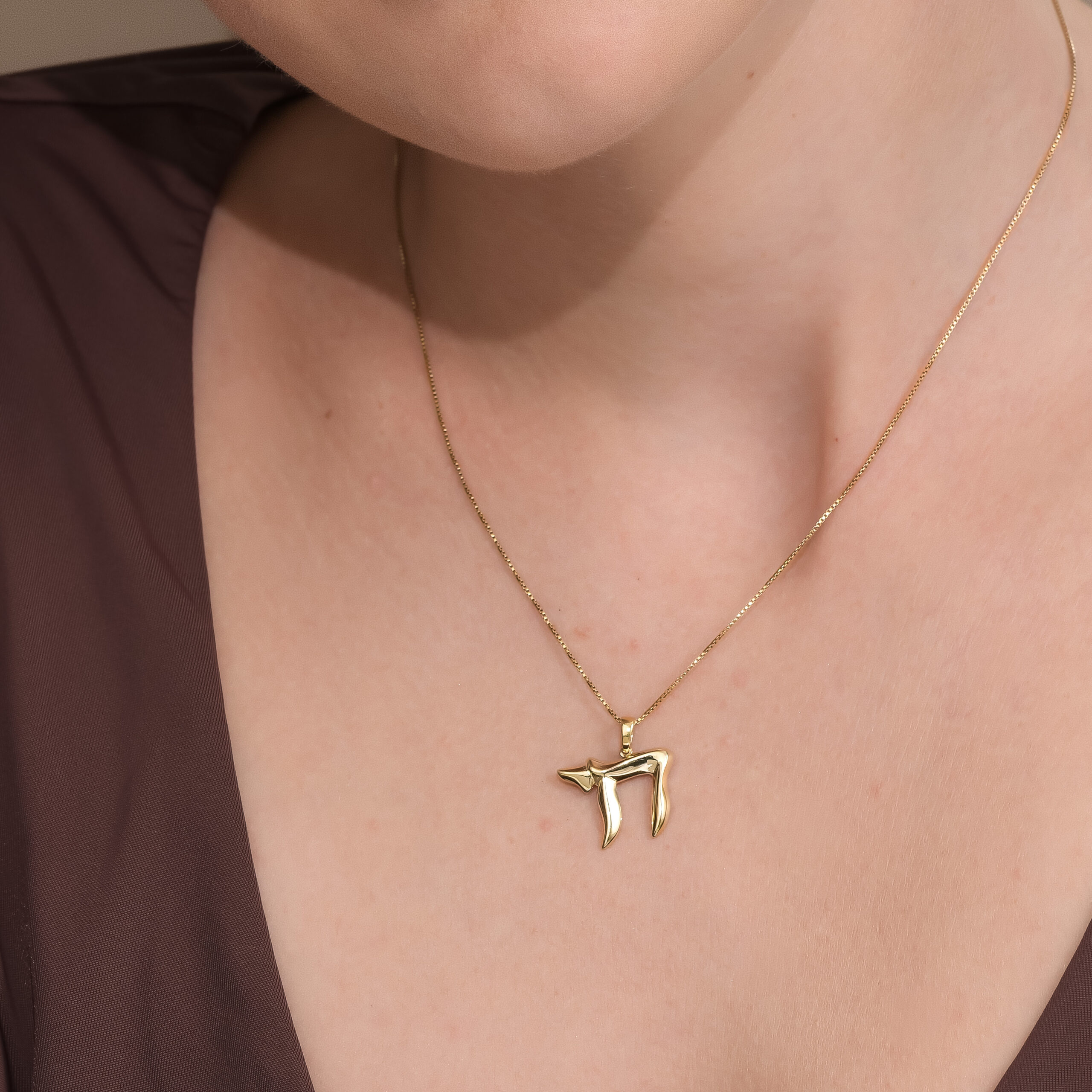 14K Gold Modern Unisex Chai Pendant Necklace