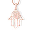 Minimalist 14k Gold Filigree Hamsa with Chai Pendant