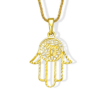 Minimalist 14k Gold Filigree Hamsa with Chai Pendant