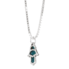 Small Blue Enamel Hamsa Hand Pendant From 925 Silver