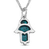 Small Blue Enamel Hamsa Hand Pendant From 925 Silver
