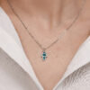 Small Blue Enamel Hamsa Hand Pendant From 925 Silver