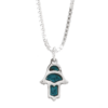 Small Blue Enamel Hamsa Hand Pendant From 925 Silver