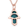 Small Artistic 14K Gold and Blue Enamel Hamsa Pendant for Women