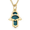 Small Artistic 14K Gold and Blue Enamel Hamsa Pendant for Women