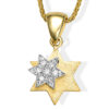 Tiny Double-Layer 14k Gold Magen David Necklace with Spinning Diamonds