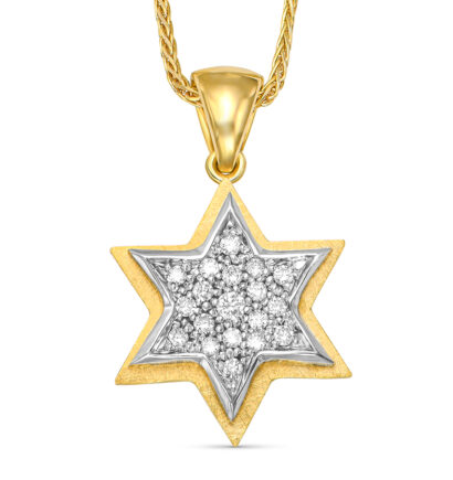 Large 14K Gold Two-Tone Rotating Diamond Star of David Pendant