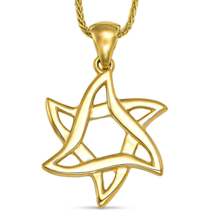 Stylish 14K Solid Gold Curled Design Star of David Necklace
