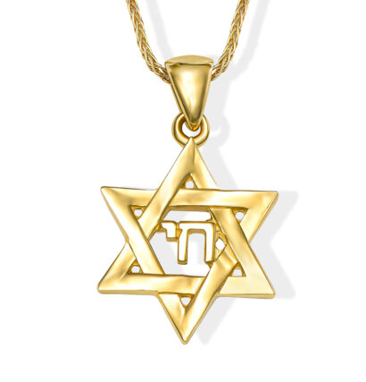 Elegant and Small 14K Gold Star of David with Chai Pendant