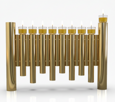Large Modern Brass Hanukkah Menorah with Vertical Tube Design