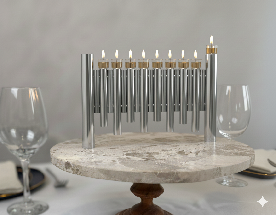 Large Modern Brass Hanukkah Menorah with Vertical Tube Design