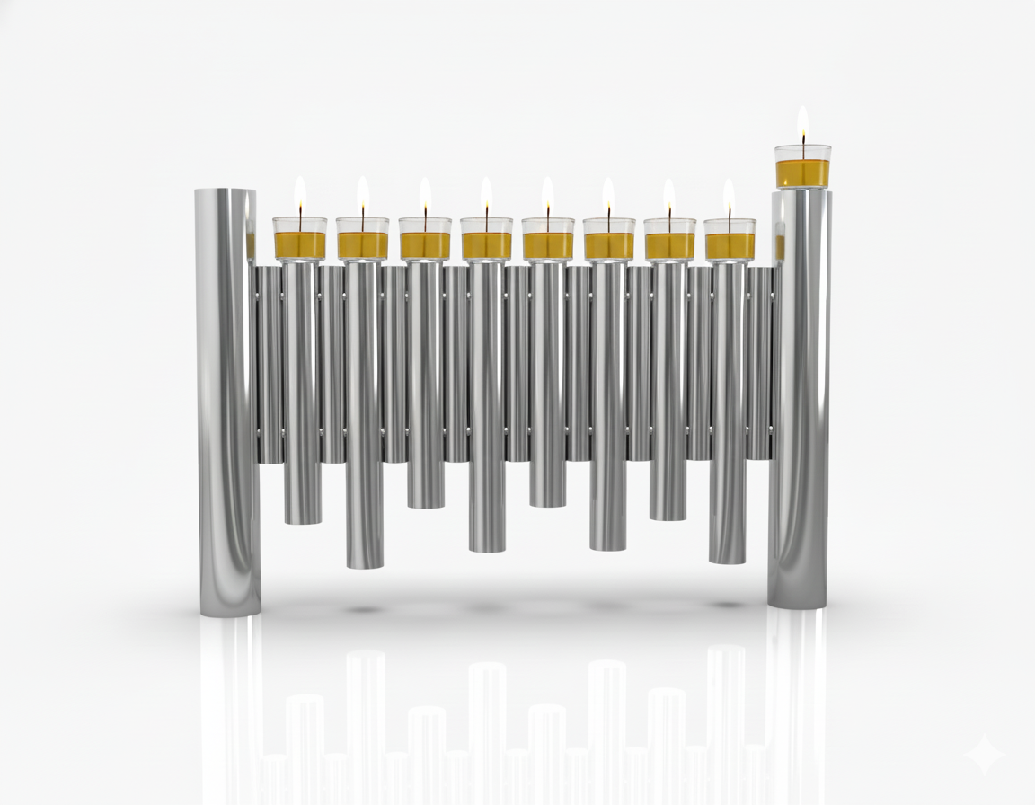 Large Modern Brass Hanukkah Menorah with Vertical Tube Design