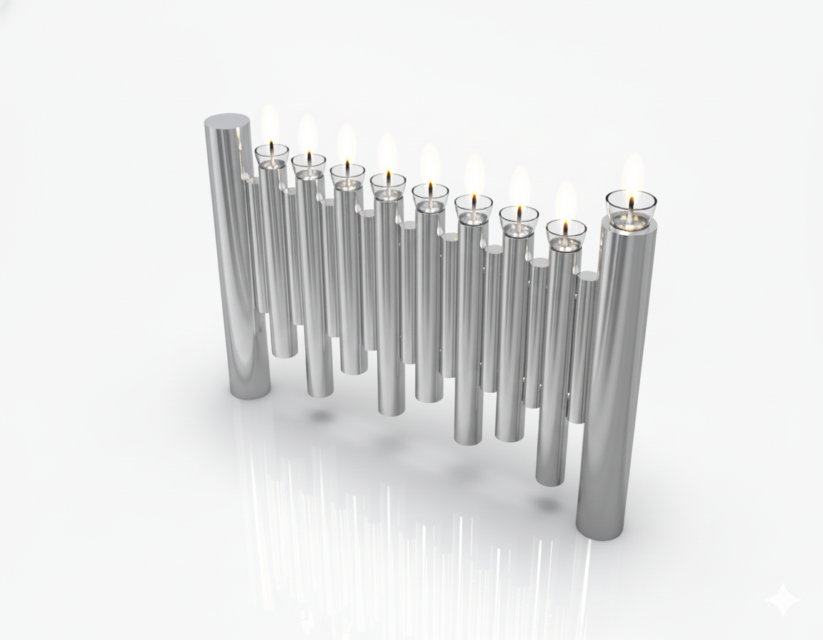 Large Modern Brass Hanukkah Menorah with Vertical Tube Design