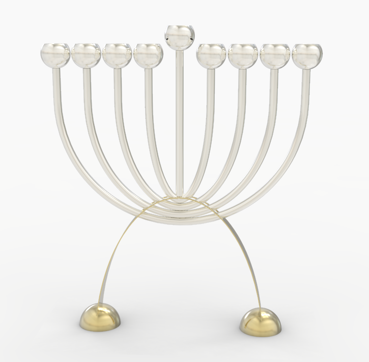 Contemporary Sterling Silver Menorah with Brass Golden Arch