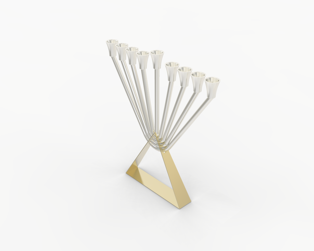 Modern Sterling Silver Chabad Menorah with Brass Triangle Base