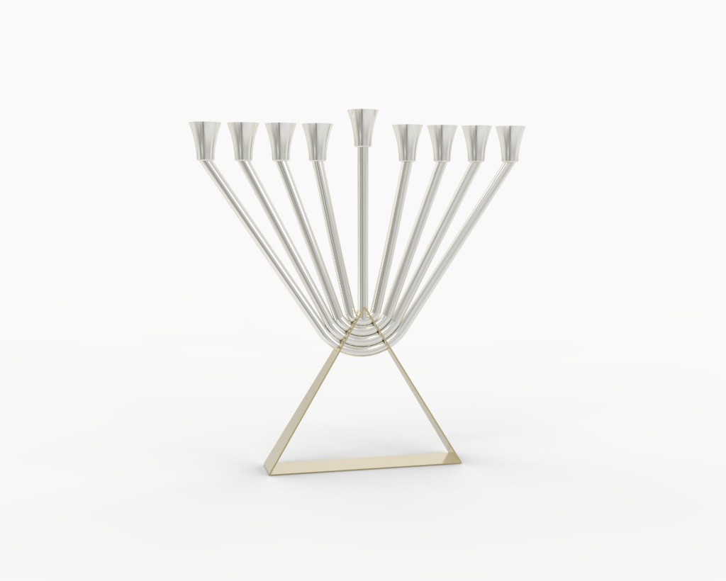 Modern Sterling Silver Chabad Menorah with Brass Triangle Base