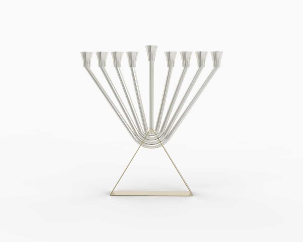 Modern Sterling Silver Chabad Menorah with Brass Triangle Base