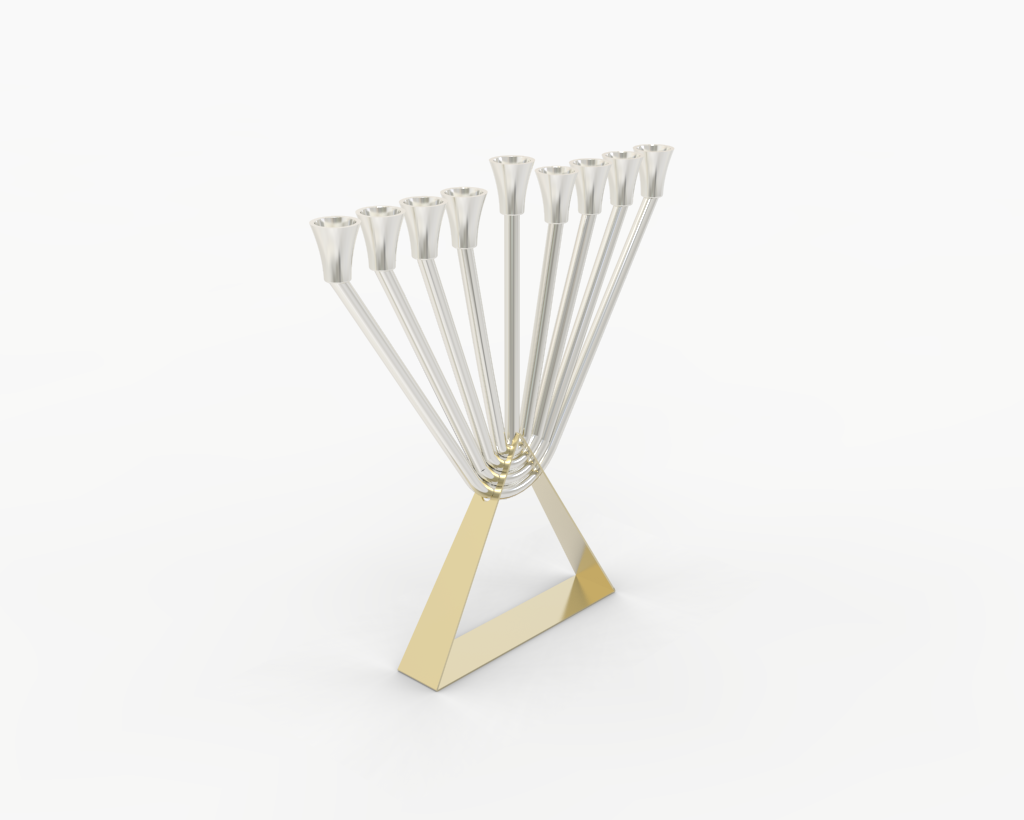 Modern Sterling Silver Chabad Menorah with Brass Triangle Base