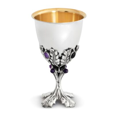 Huge Sterling Silver Gemstone Elijah Cup with Leaf Design