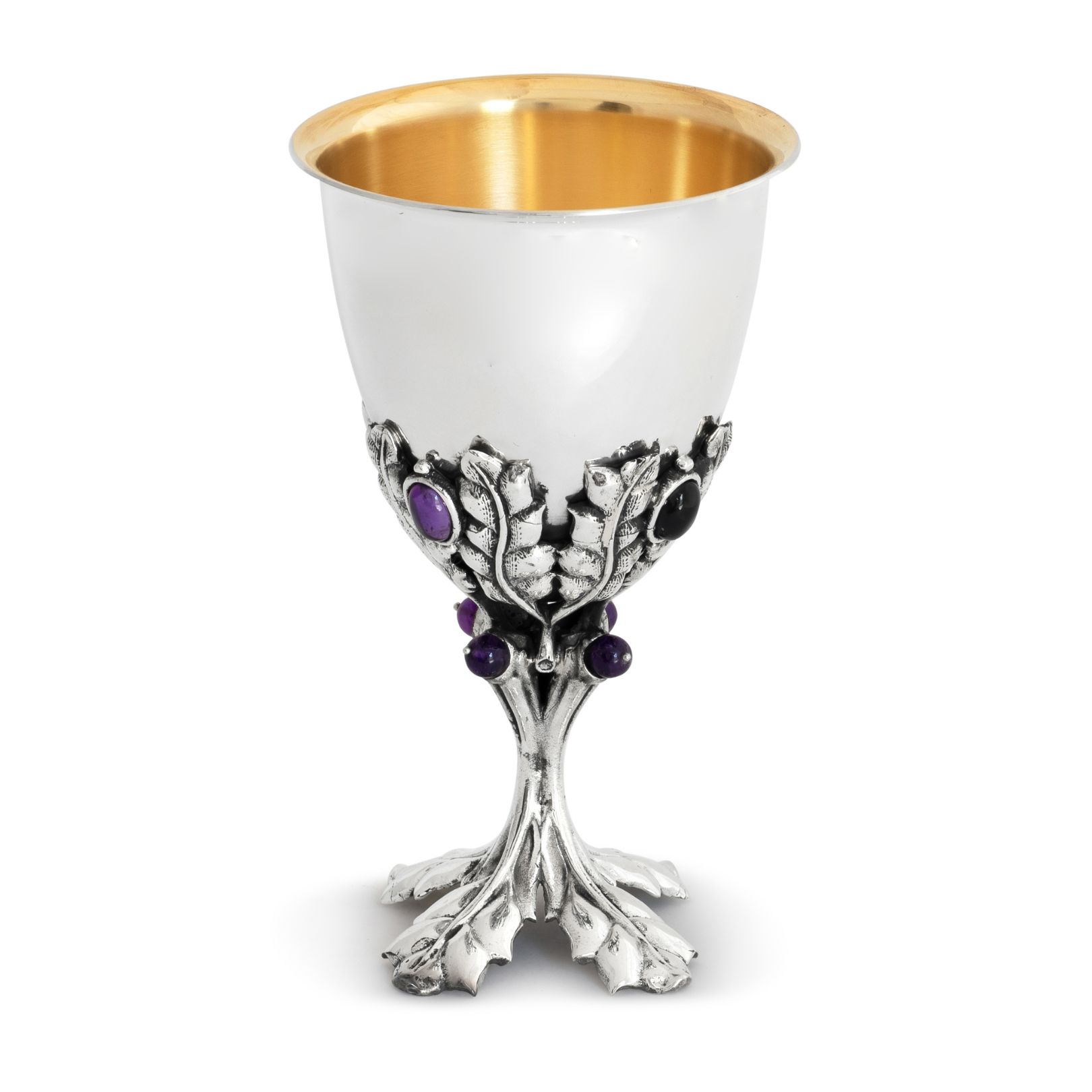 Huge Sterling Silver Gemstone Elijah Cup with Leaf Design