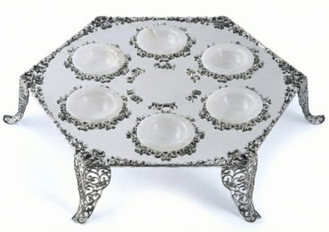 Royal Filigree Elevated Passover Seder Plate with White Onyx Bowls