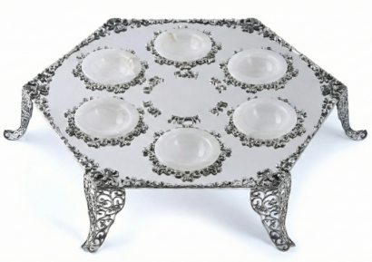 Royal Filigree Elevated Passover Seder Plate with White Onyx Bowls