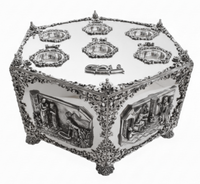 3 Tier Matzah Chamber Pure Silver Seder Plate with Exodus Story