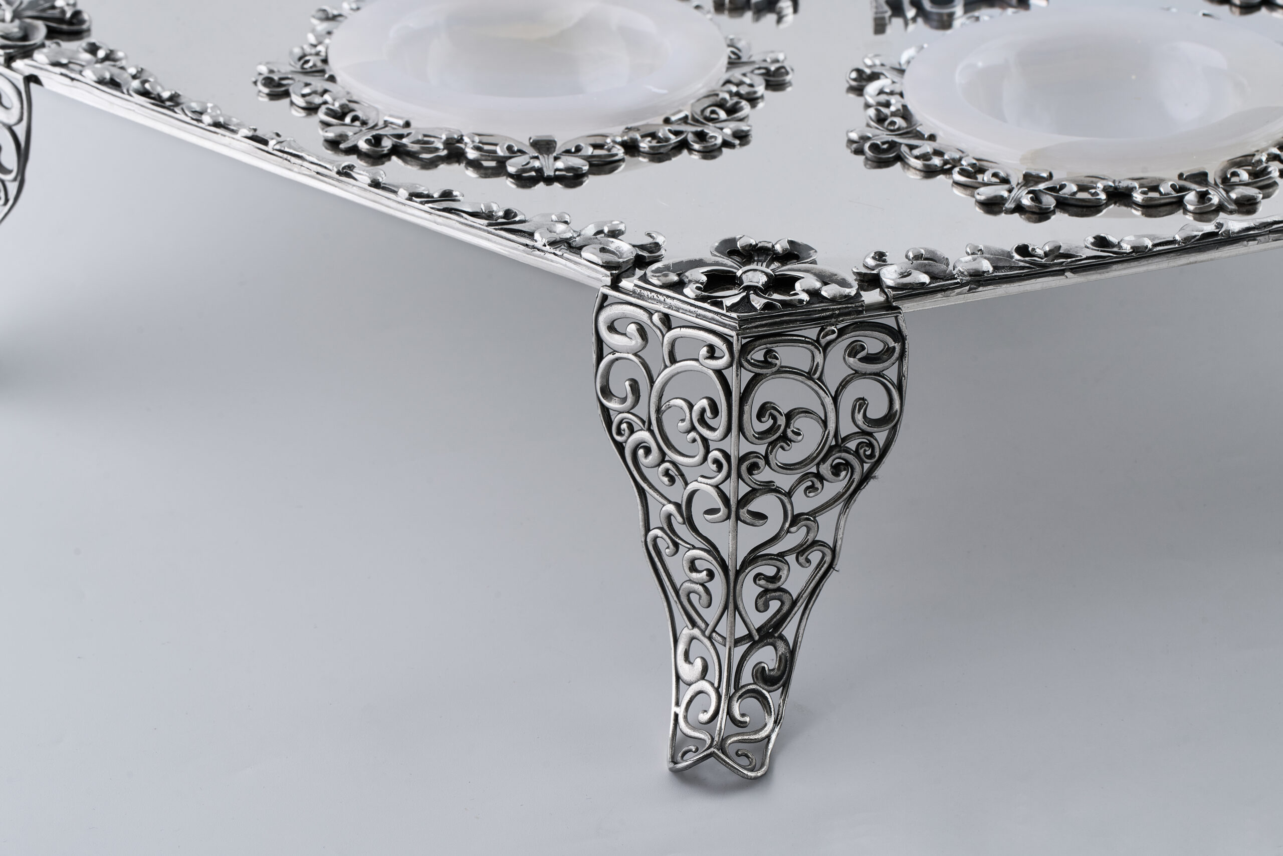Royal Filigree Elevated Passover Seder Plate with White Onyx Bowls