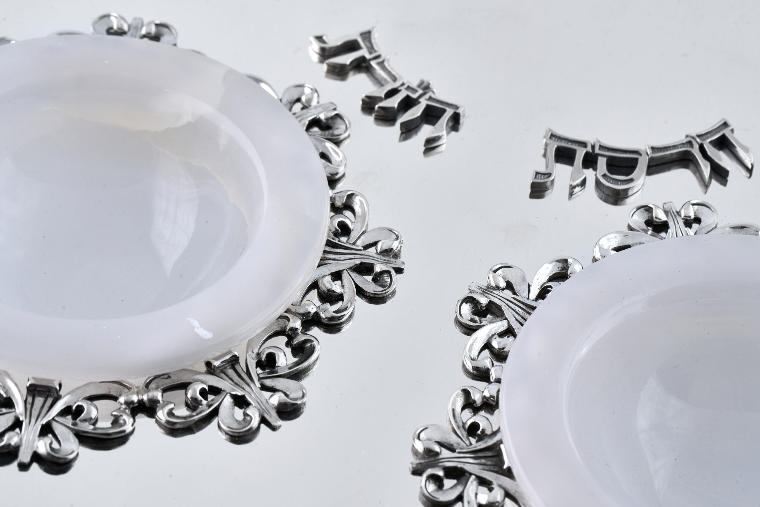 Royal Filigree Elevated Passover Seder Plate with White Onyx Bowls