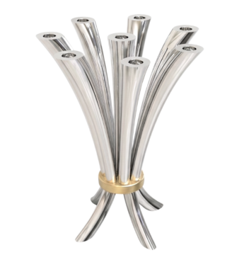 Modern Opening Flower Bouquet Aluminum and Brass Candelabra