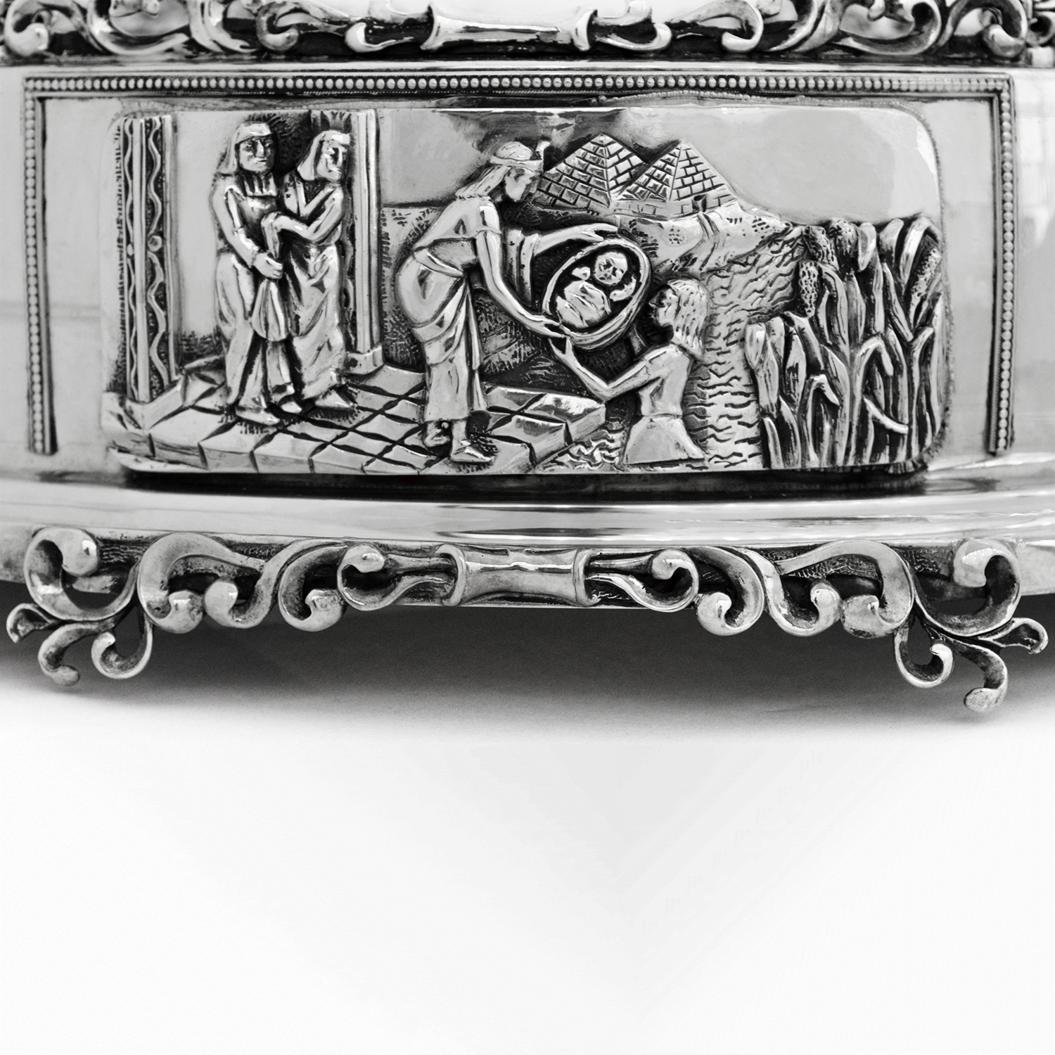 3 Tier Matzah Chamber Pure Silver Seder Plate with Exodus Story