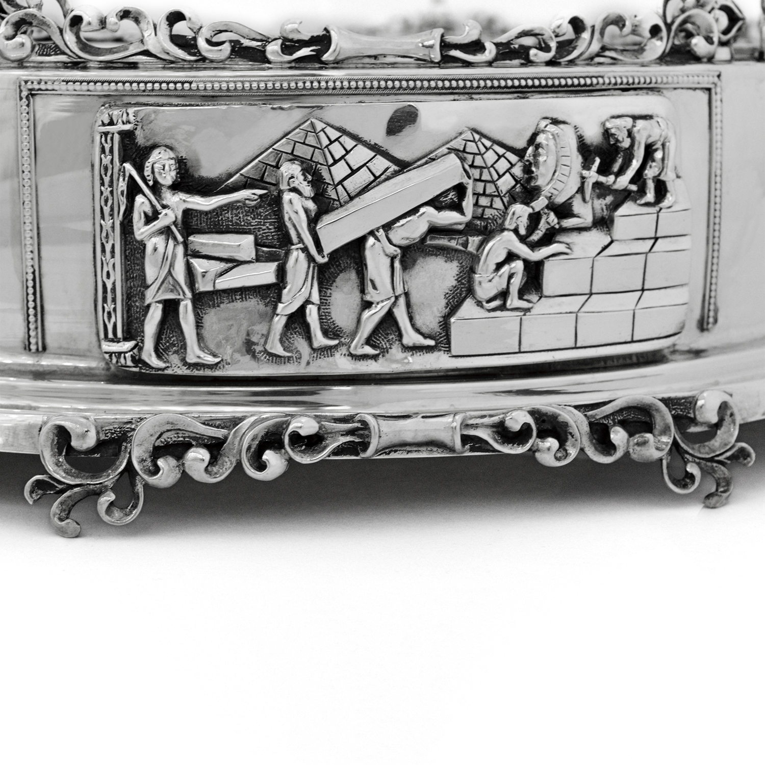 3 Tier Matzah Chamber Pure Silver Seder Plate with Exodus Story