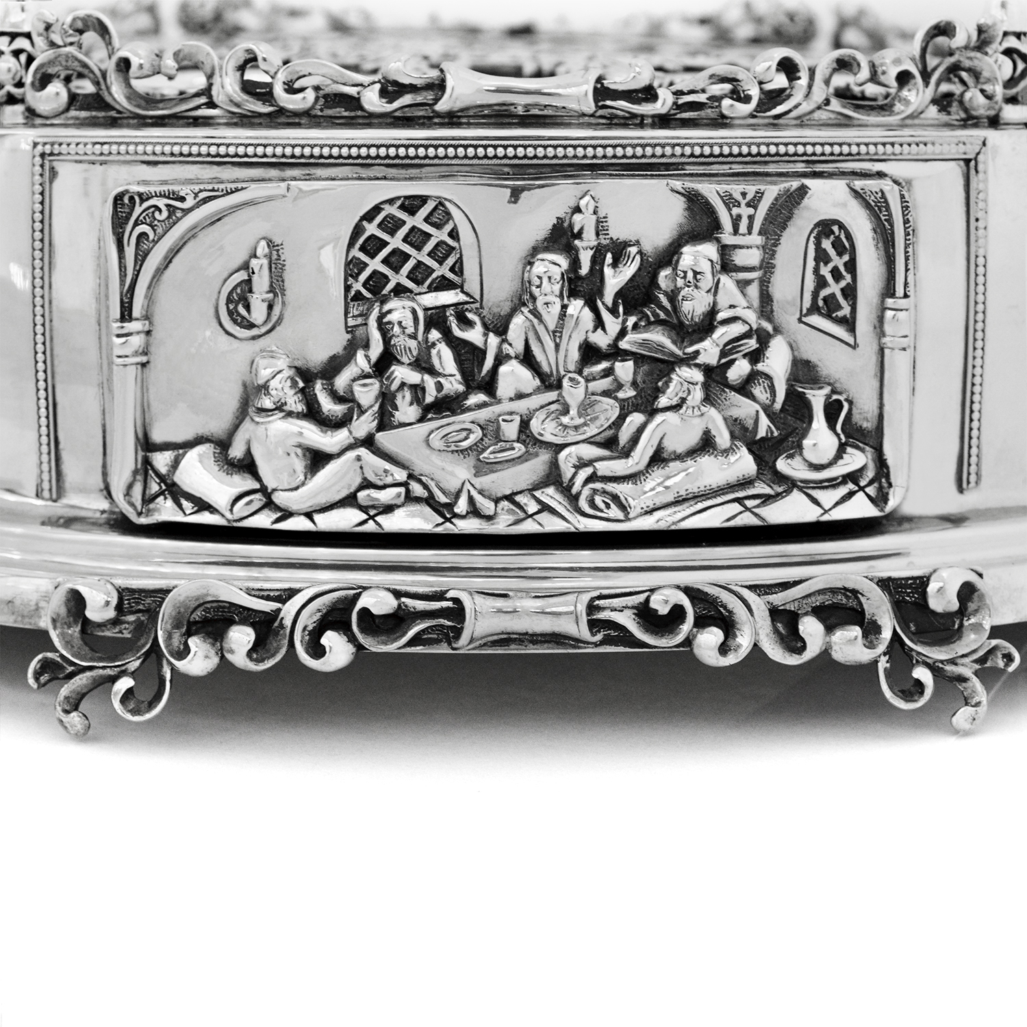 3 Tier Matzah Chamber Pure Silver Seder Plate with Exodus Story