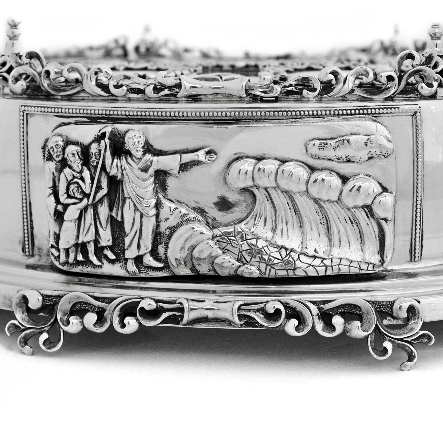 3 Tier Matzah Chamber Pure Silver Seder Plate with Exodus Story