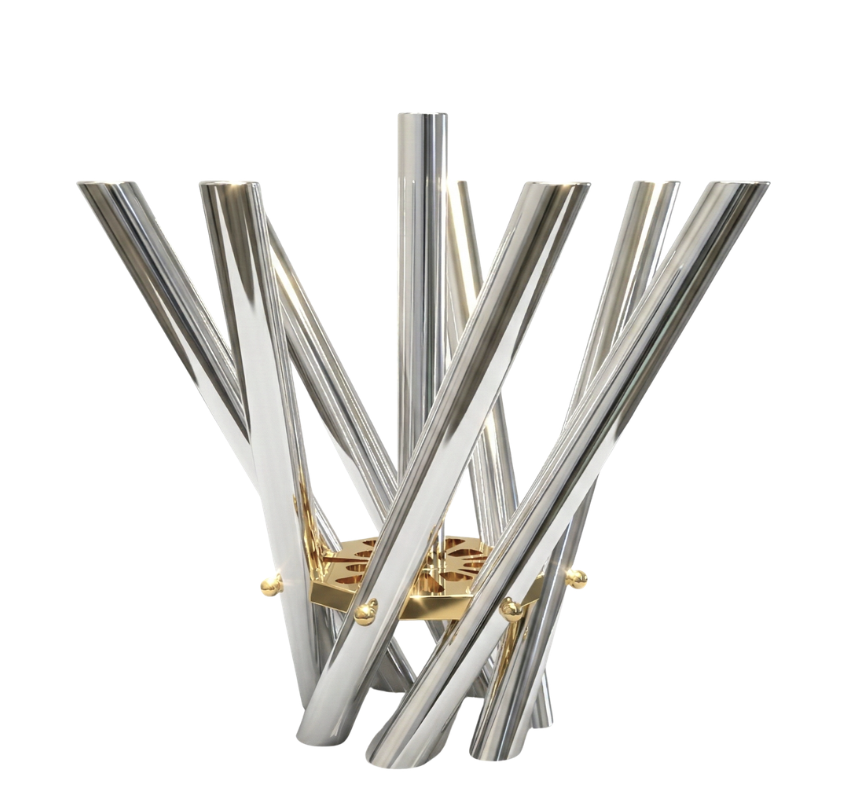 Modern Gold Base Candelabra with Aluminum Shiny Pillars