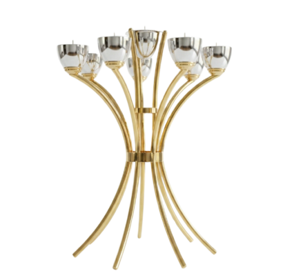 Modern Gold Base Candelabra with Aluminum Shiny Pillars