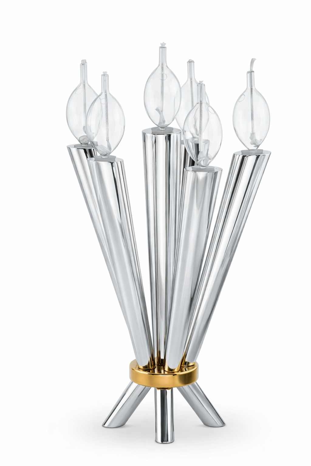 Cone Shape Sterling Silver 8 Arm Candelabra with Gold Plated Ring