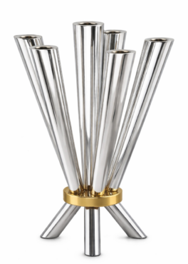 Cone Shape Sterling Silver 8 Arm Candelabra with Gold Plated Ring