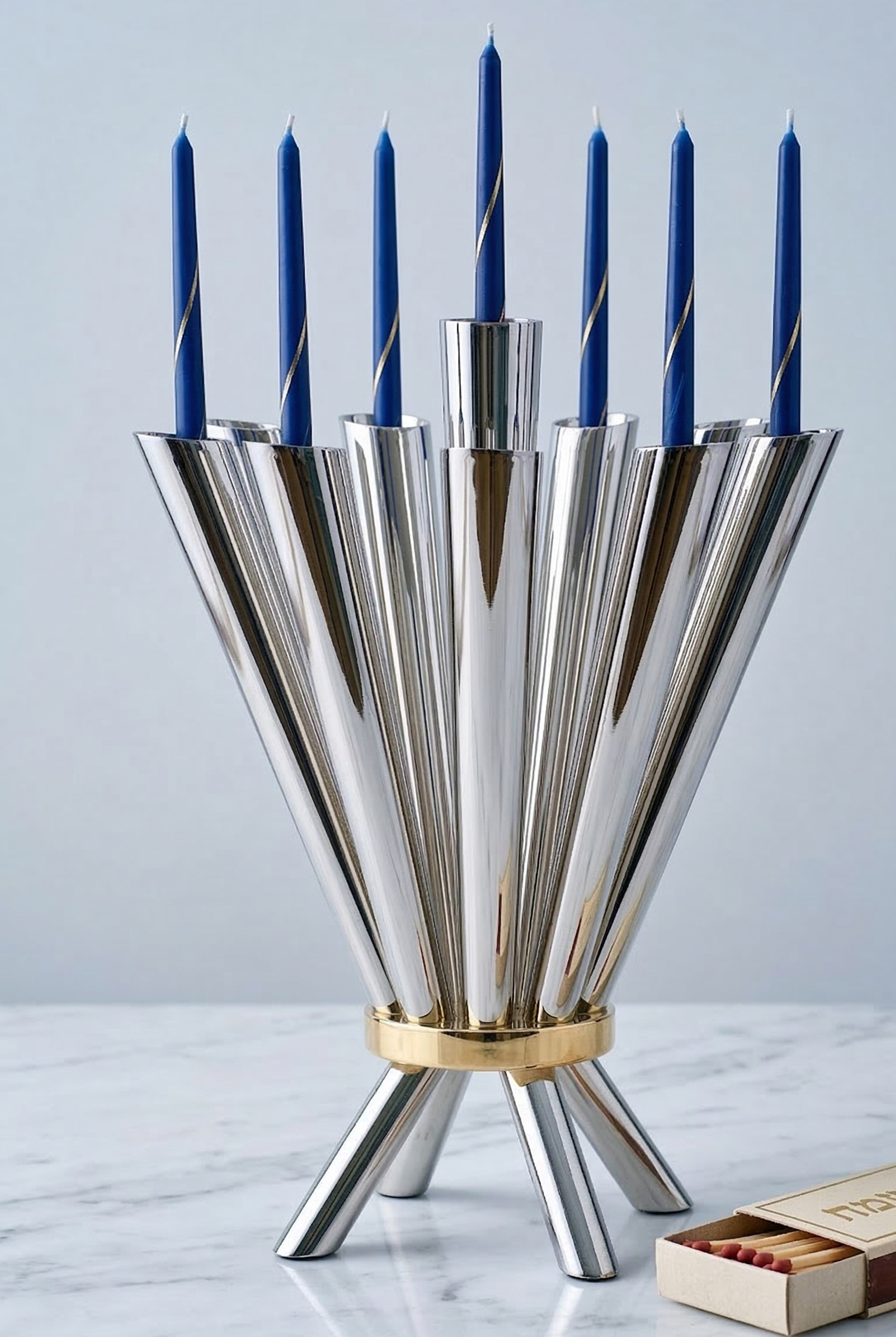 Cone Shape Sterling Silver 8 Arm Candelabra with Gold Plated Ring
