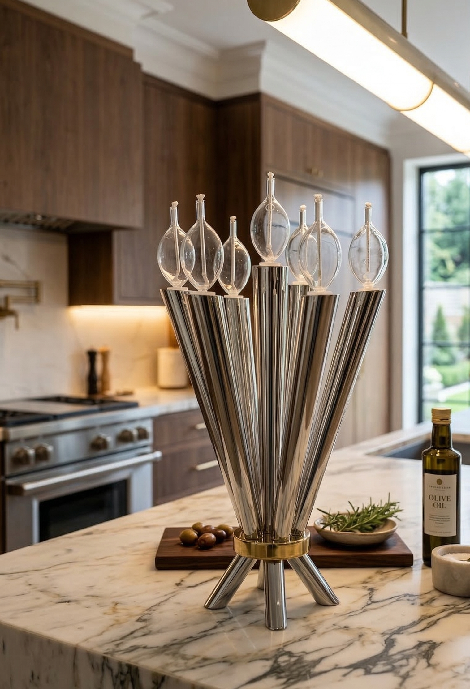 Cone Shape Sterling Silver 8 Arm Candelabra with Gold Plated Ring