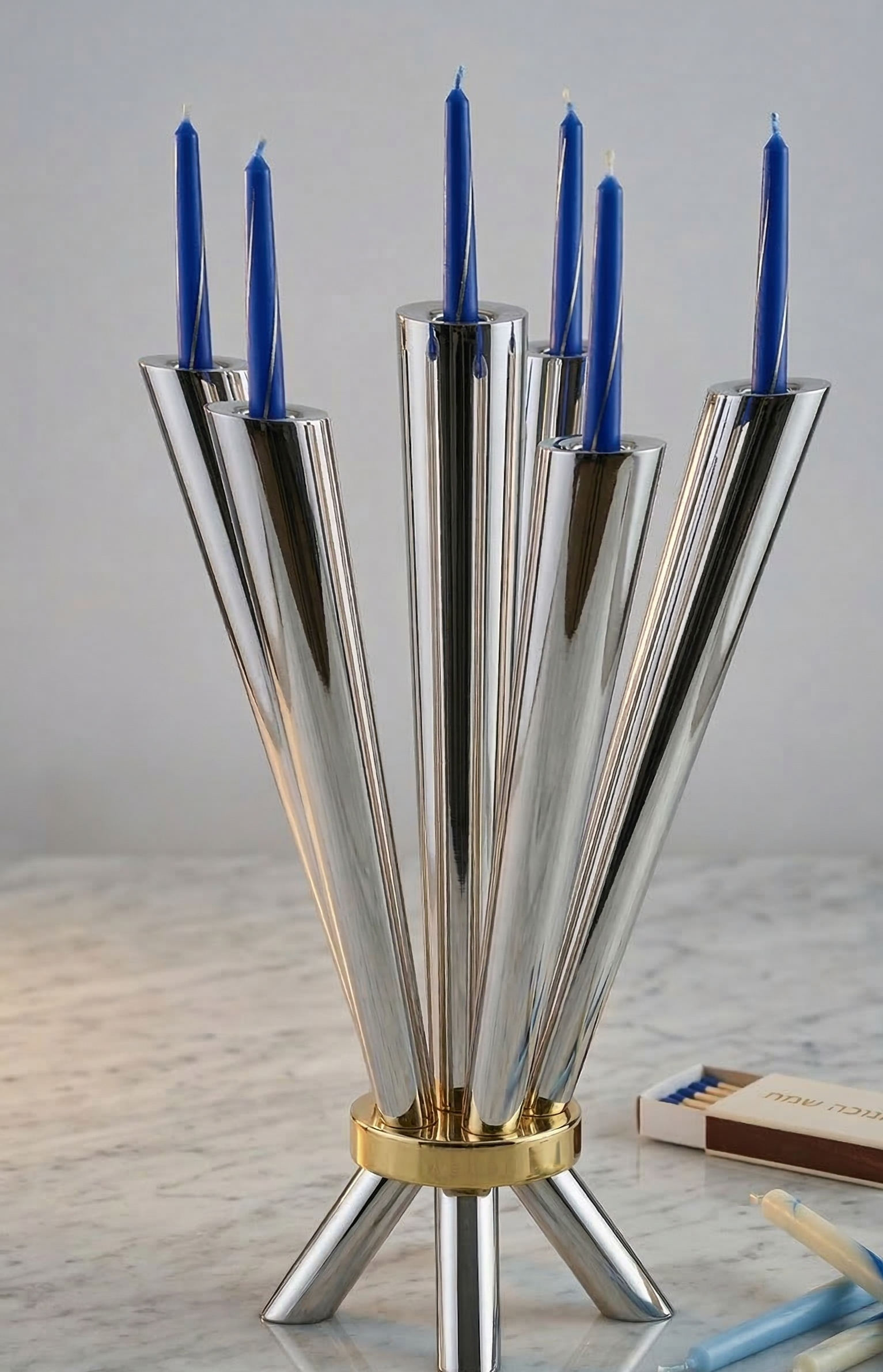 Cone Shape Sterling Silver 8 Arm Candelabra with Gold Plated Ring