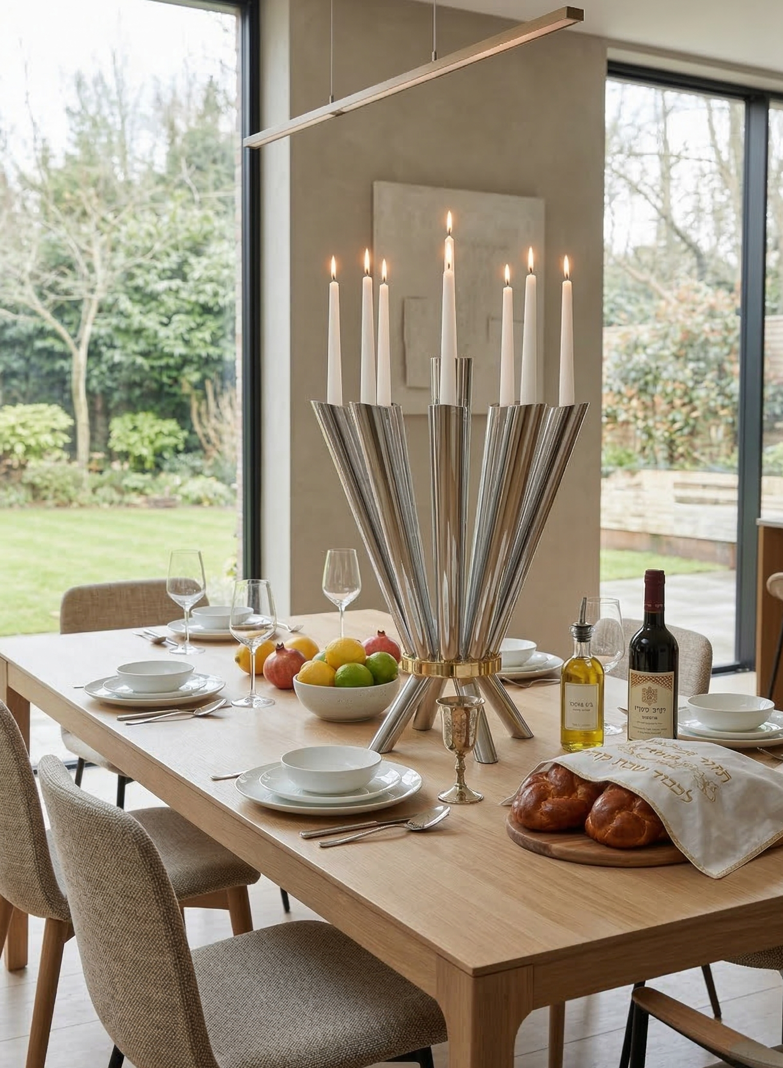 Cone Shape Sterling Silver 8 Arm Candelabra with Gold Plated Ring