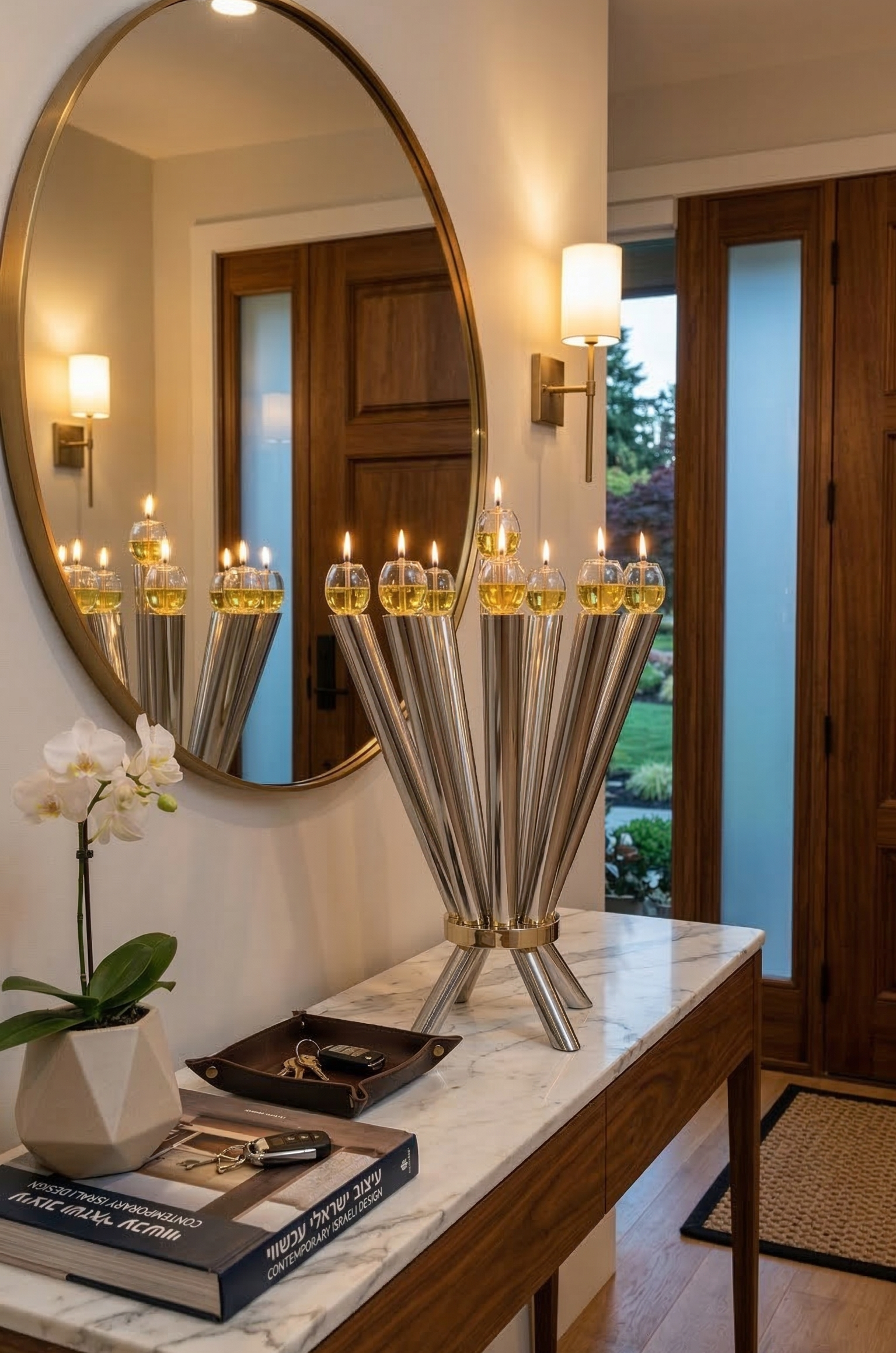 Cone Shape Sterling Silver 8 Arm Candelabra with Gold Plated Ring