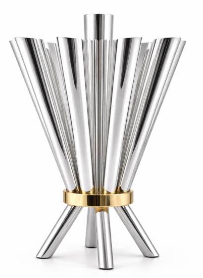 Cone Shape Sterling Silver 8 Arm Candelabra with Gold Plated Ring