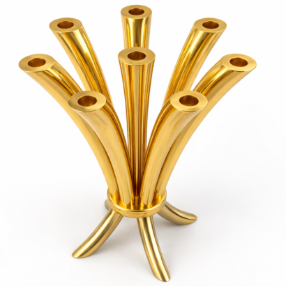 Prestigious Tall Gold Candelabra with Seven Side Arc-Shaped Arms